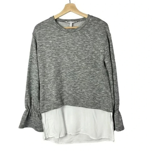 BCBGeneration Gray & White Mixed Media Long Sleeve Blouse S - Picture 2 of 5